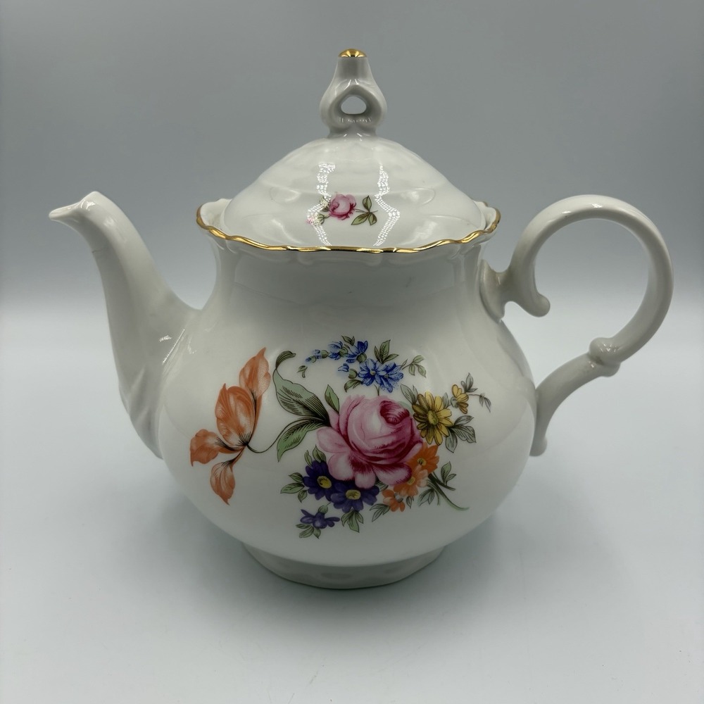 Vtg MZ Czechoslovakia Fine Wedding China 1922-1945 Rose Floral Victorian Tea Pot
